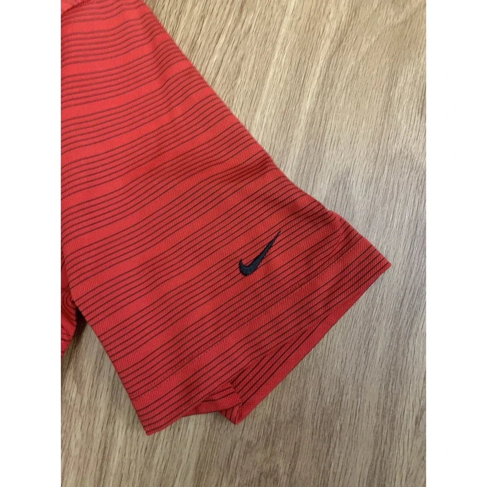 Nike Golf DriFit Red/Black Striped Mens Short Sleeve Polo Shirt Size Large‎